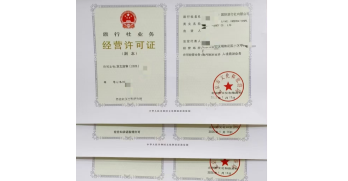 旅行社經營許可證證書案例